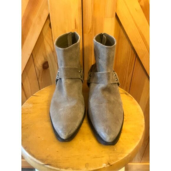 VINTAGE 7 Alameda Gray Suede Leather Western Boho Harness Ankle Boots Booties 6. - Picture 2 of 6
